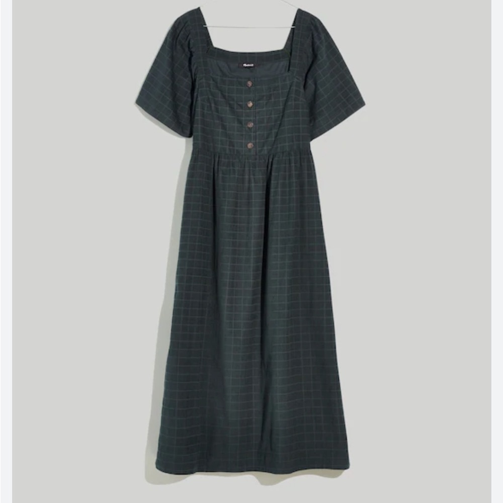 Madewell Square Neck Corduroy Midi Dress in Windowpane